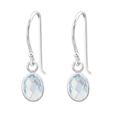 Silver Oval Earrings with Opal