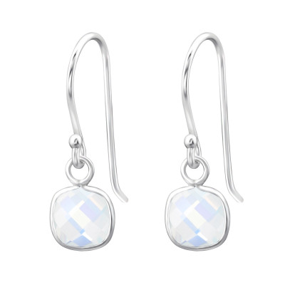 Square Sterling Silver Earrings with Opal