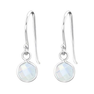 Silver Round Earrings with Opal