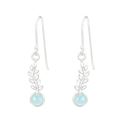 Silver Leaf Earrings with Imitation Opal