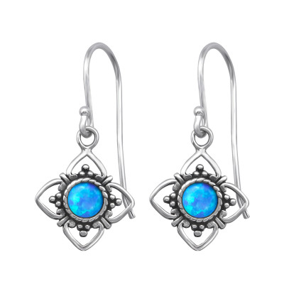 Silver Flower Earrings with Synthetic Opal