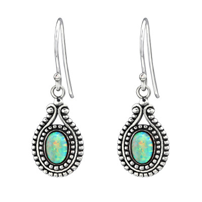 Silver Oval Earrings with Synthetic Opal