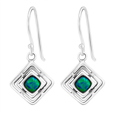 Silver Square Earrings with Synthetic Opal