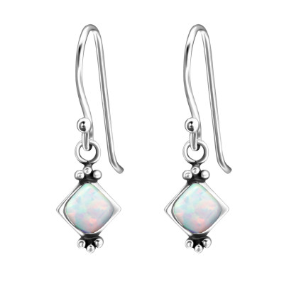 Silver Square Earrings with Synthetic Opal