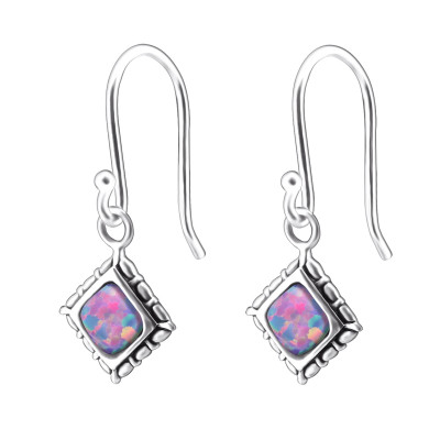 Silver Square Earrings with Synthetic Opal