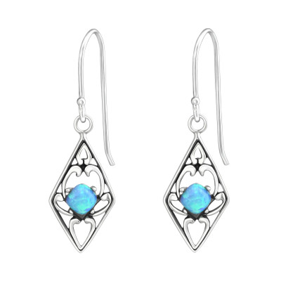 Silver Diamond Shaped Earrings with Opal