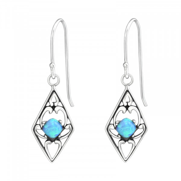 Silver Diamond Shaped Earrings with Opal