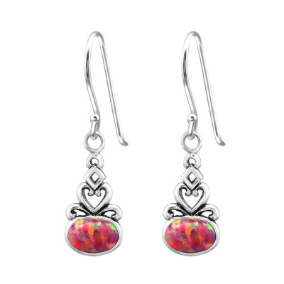 Silver Oval Earrings with Synthetic Opal