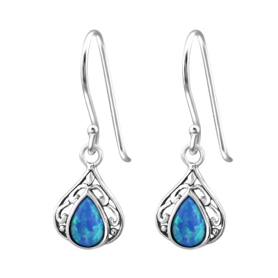 Silver Teardrop Earrings with Synthetic Opal