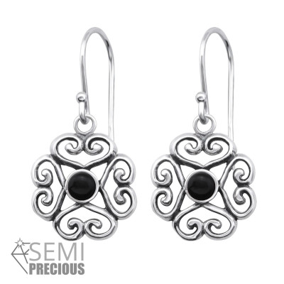 Silver Filigree Earrings with Semi Precious Natural Stone