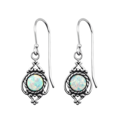 Silver Marquise Earrings with Synthetic Opal