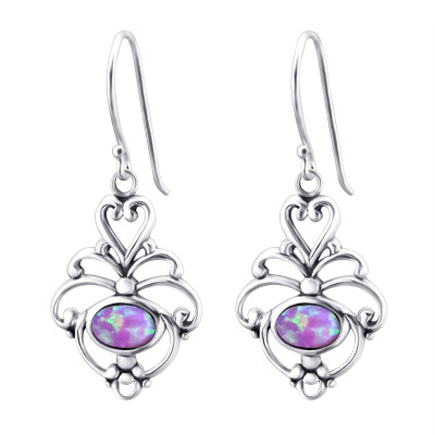 Silver Flower Earrings with Opal