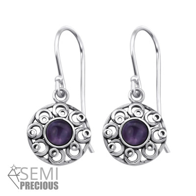 Silver Filigree Earrings with Semi Precious Natural Stone