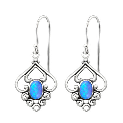 Silver Flower Earrings with Synthetic Opal