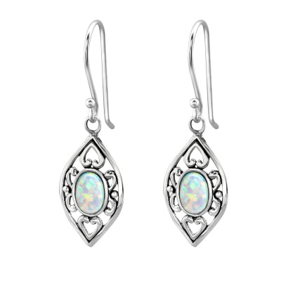 Silver Marquise Earrings with Synthetic Opal