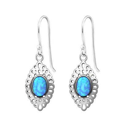 Silver Marquise Earrings with Opal