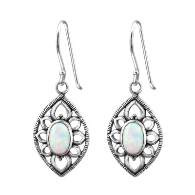 Silver Marquise Earrings with Synthetic Opal