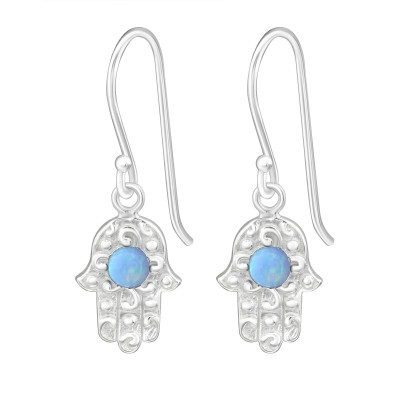 Silver Hamsa Earrings with Opal