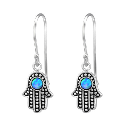 Silver Hamsa Earrings with Synthetic Opal