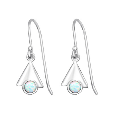 Silver Triangle Earrings with Opal