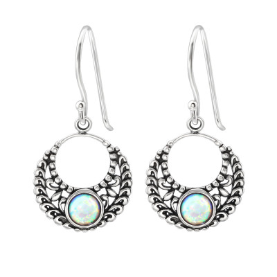 Silver Bali Earrings with Opal