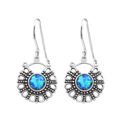 Silver Bali Earrings with Opal