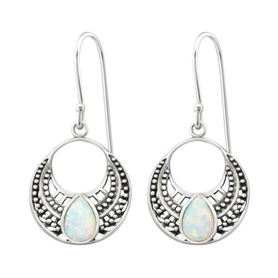 Silver Bali Earrings with Opal