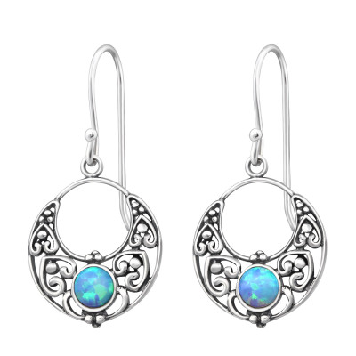 Silver Bali Earrings with Opal
