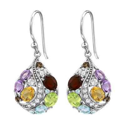 Multi Color Sterling Silver Earrings with Semi Precious