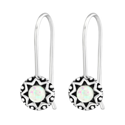 Silver Oxidized Earrings with Imitation Opal