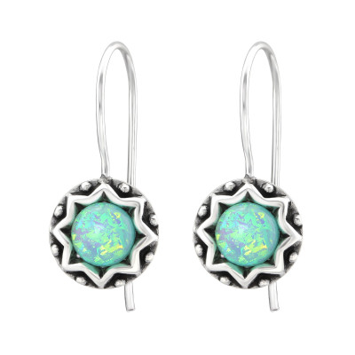 Silver Round Earrings with Imitation Opal