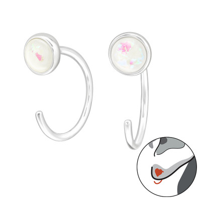 Silver Geometric Ear Huggers with Imitation Opal