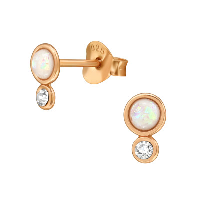 Silver Geometric Ear Studs with Crystal and Imitation Opal