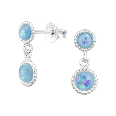 Silver Round Earrings with imitation Opal
