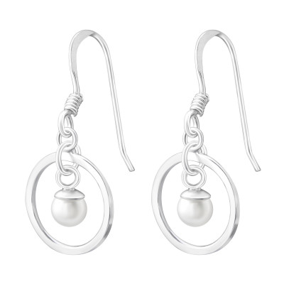 Silver Circle Earrings with Synthetic Pearl