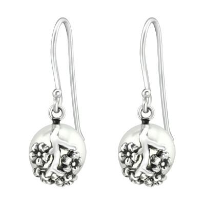 Silver Flower Earrings with Synthetic Pearl