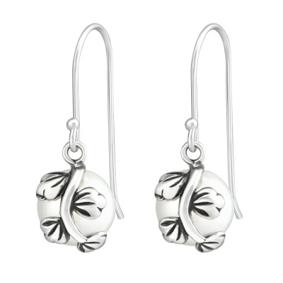 Silver Branch Earrings with Synthetic Pearl