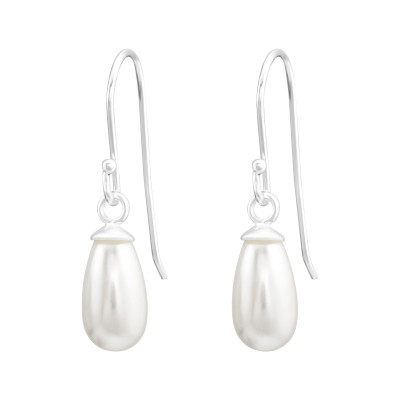 Silver Oval Earrings with Synthetic Pearl