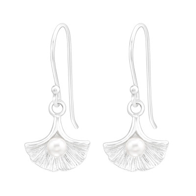 Silver Flower Earrings with Synthetic Pearl