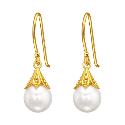 Silver Round 8mm Earrings with Synthetic Pearl