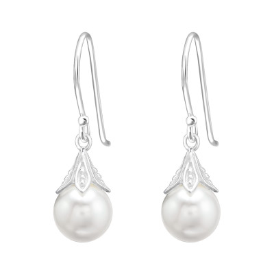 Silver Round 8mm Earrings with Synthetic Pearl