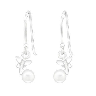 Silver Dragonfly Earrings with Synthetic Pearl