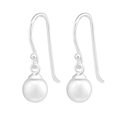 Silver Round 6mm  Earrings with Synthetic Pearl