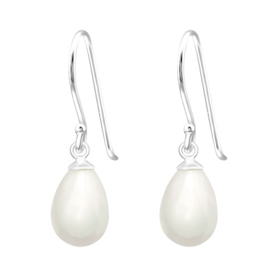 Silver Pearl Tear Earrings with Imitation Stone