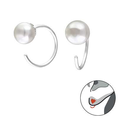 Silver 6mm Earrings with Synthetic Pearl