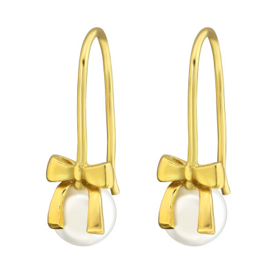 Silver Bow Earrings with Synthetic Pearl