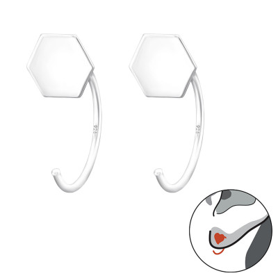 Silver Hexagon Ear Huggers