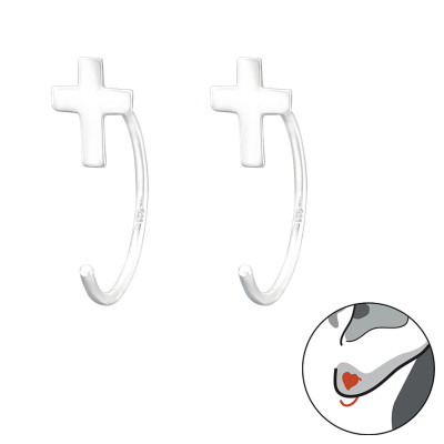 Silver Cross Ear Huggers