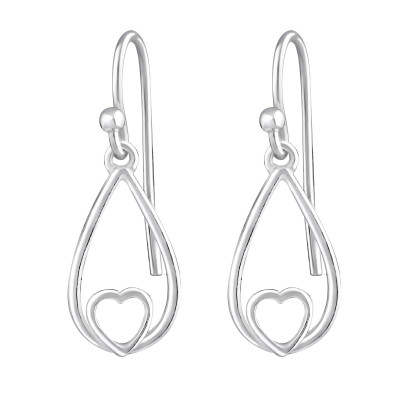 Silver Pear Earrings with Heart