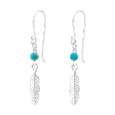 Feather Sterling Silver Earrings with Natural Stones